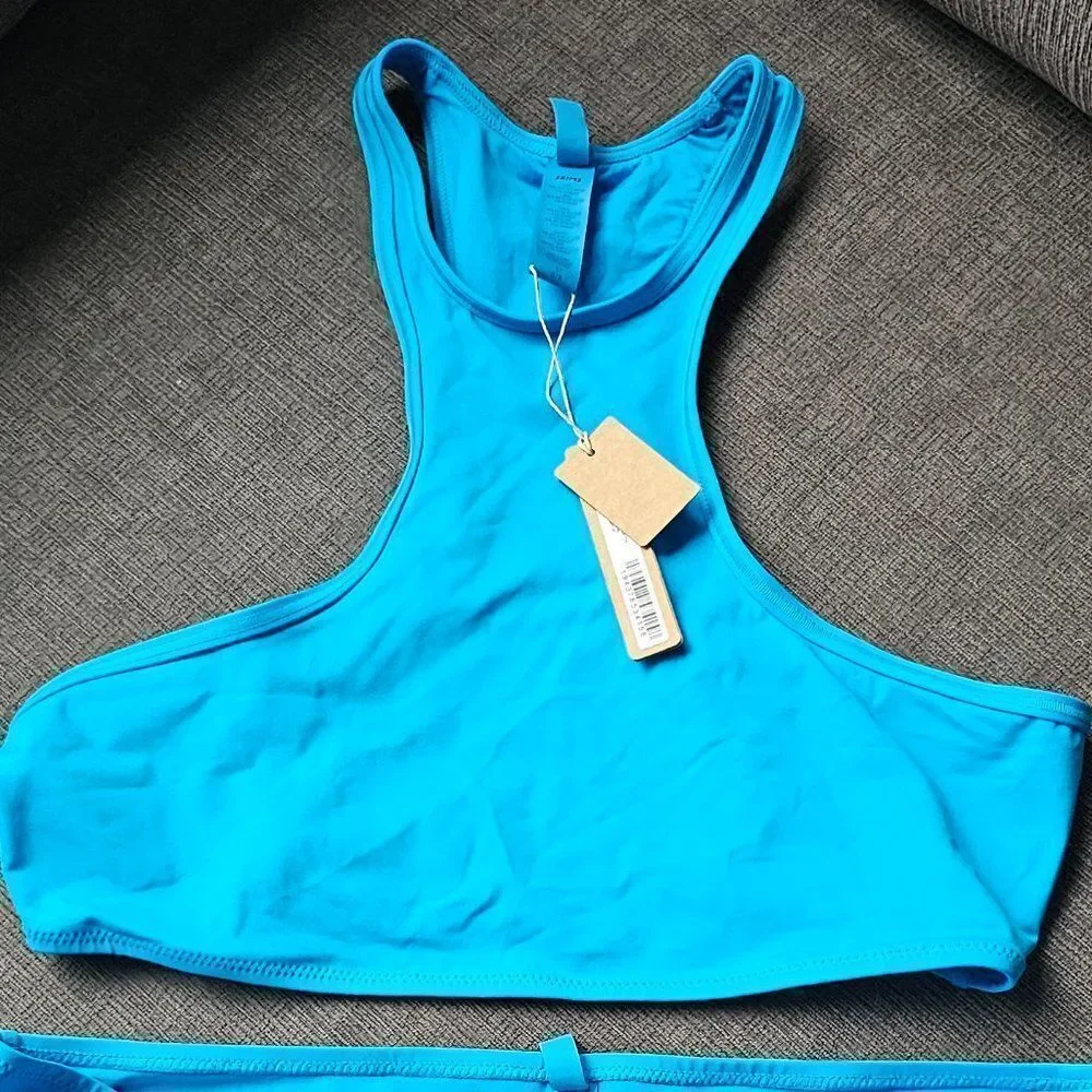 Skims Signature Swim Women's Turquoise High Neck Racerback Bikini Top Size Large